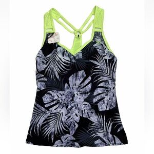 Zero Xposur XS 6 Celery Neon Green Black Action Tankini UPF 30 Swim Top